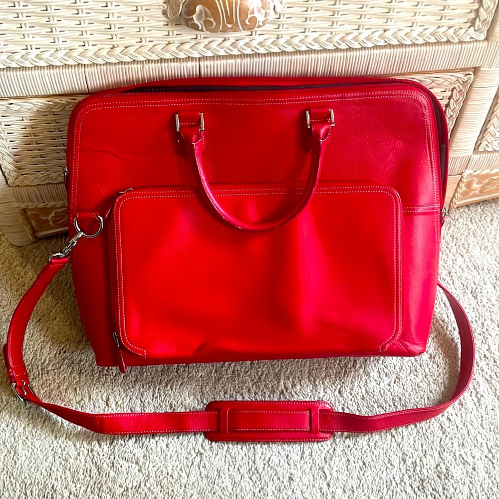 Levenger red leather briefcase/laptop bag 👜